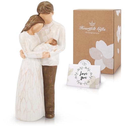 New Parents Figurine New Life Figurine We Are Three Gift for Fathers Mothers Day Family of 3 Figurines Ornament Home Figure Hand-Painted Figurines Family of 3 Ornaments Memorial Gifts (Beige)
