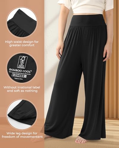 BAMBOO COOL Women Pajama Pants High Waisted Wide Leg with Pockets Lounge Sleep Bottoms Casual Lounge Yoga Pants4