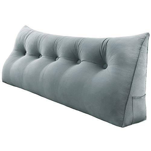 Roner Large PP-Cotton Filled Triangular Wedge Cushion Bed Backrest Positioning Support Upholstered Headboard Sofa Bed Daybed Reading Pillow Removable Washable Cover 59 Inches Light Gray