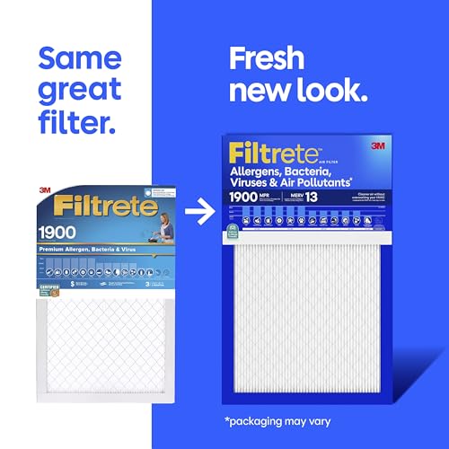 Image of Filtrete 24x24x1 Air Filter, MERV 13, MPR 1900, 2 HVAC Filters | Allergens, Bacteria, Viruses & Air Pollutants, 3-Month AC Furnace Filters, (Act. Size 23.81x23.81x0.78in)