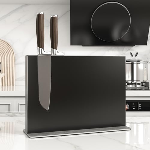 THMINS Bloc magnétique à couteaux noir en acier inoxydable, support magnétique double face, présentoir universel multifonctionnel pour plan de travail de...