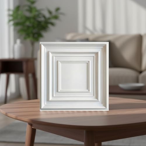 Image of Kayra Decor 3D PVC Wall Panels for Bedroom & Living Room | Frame Design | White Color | 19.7 x 19.7 Inch | Pack of 18 | 48.42 Sq Ft