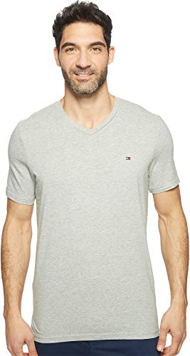 Tommy Hilfiger Men's Flag V Neck Tee, Grey Heather, Large