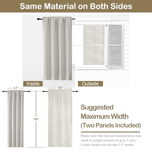 Image of Natural Room Darkening Curtains for Bedroom 90 Inches Long 2 Panels, Thermal Insulated Energy Saving Blackout Curtains for Living Room, Dual Rod Pocket Blackout Drapes, 2x40Wx90L Inches