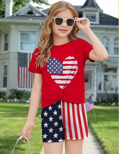 Image of Arshiner Girls Clothing Sets Twist Front Top and Shorts 2 Piece Outfits Activewear Tracksuit 5-14 Year
