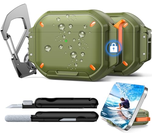 Image of RFUNGUANGO IP68 Waterproof AirPods Pro 3 Case with Lock, Green