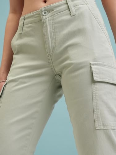 Image of Tokyo Talkies Women's Flared Cargos Trousers | Stretchable Trousers|Mid-Rise