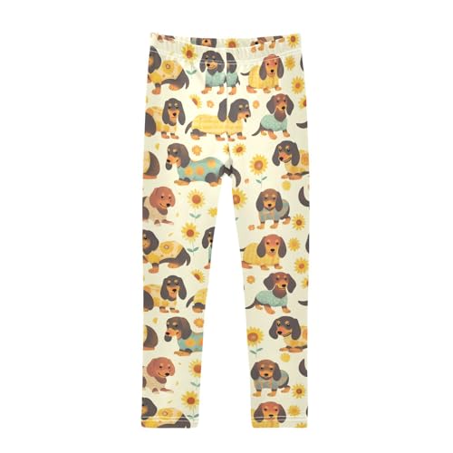 Wusikd Funny Dachshund Girls' Leggings Toddler Doodles Dogs Flowers Kids Yoga Pants Dance Active Tights 4T