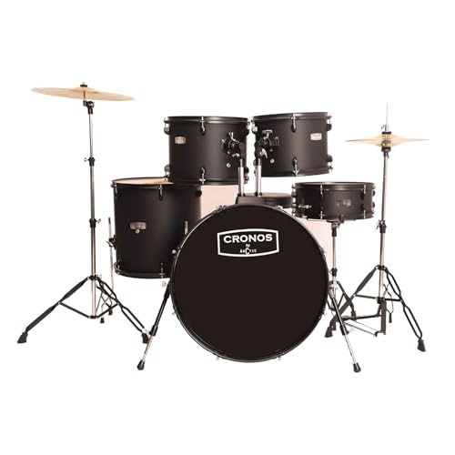 Image of ARCTIC CRONOS 22 inch 5-Piece Acoustic Drum Kit with Cymbals, Drumsticks & Throne - Rich Full Sound, Durable Hardware & Easy Setup (Black)