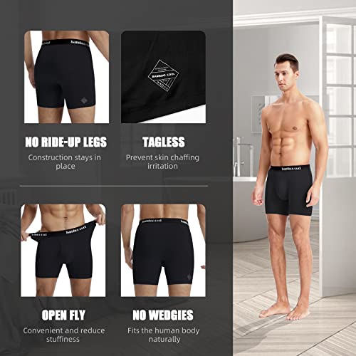 Bamboo Cool Men’s Underwear Boxer Briefs Soft Comfortable Bamboo Viscose Underwear Trunks (4 Pack) Black #TOP3