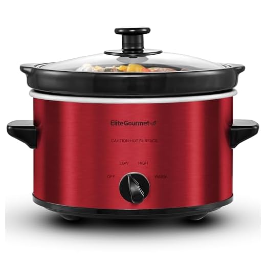 Elite Gourmet Electric Slow Cooker, Adjustable Temp, Entrees, Sauces, Stews and Dips, Dishwasher-Safe Glass Lid & Ceraic Pot, 2Qt Capacity, Red