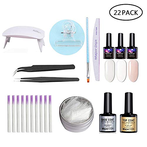 22Pcs Nail Extension Gel Kit, Volwco Fibernails Fiberglass For Nail Art Quick Extension, Soak-off UV Gel, Top Coat Base Coat, Fiberglass, Nail Form Clip, UV Lamp, Tweezers, Brush, Nail File Buffer
