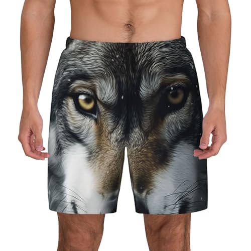 Men's Swim Trunks Quick Dry Board Shorts Forest Wolf Eyes Beach Shorts with Pocket Bathing Suits for Men
