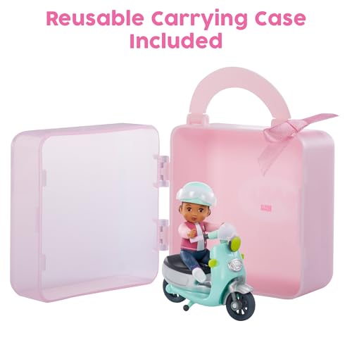 Baby Born MINIS Playset - Medium Tan Skin Tone Doll with Brown Eyes, Scooter & Helmet Accessory, Includes Reusable Carrying Case