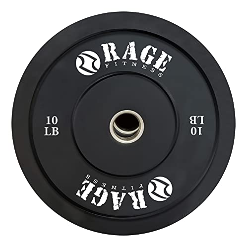 Rage Fitness 10lb Olympic Bumper Plates, 17.5' X 1' Rubber Weight Plate With 2' Steel Insert Sleeve, Minimal Bounce Perfect For Powerlifting, Squats, Bench Press, Weight & Strength Training(Black)