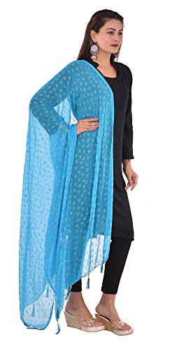Image of YOUTHQUAKE Soft Chiffon Dupatta with Golden Foil Print & Tassels for Women & Girls