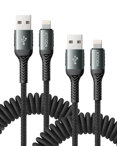 USB to Lightning Cable for Car 6FT Coiled iPhone Charger Braided USBA to Lightning Cable [Apple MFi Certified] Fast Charging Cord Compatible with iPhone 14 Pro/Pro Max/Plus 13 12 11 8 7 iPad AirPods