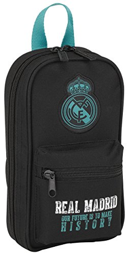 Real Madrid FC: Plumier forma de mochila con 4 portatodos llenos  safta 411777747   Negro