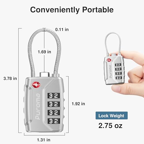 Image of Puroma TSA Approved Luggage Lock, 4 Digit Combination Travel Locks Resettable Code Lock with Zinc Alloy Body for Suitcase, Toolbox, Backpack, Bag, Gym Locker, Silver, Modern
