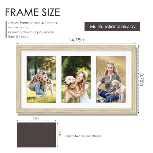 Image of DUENPY 8x14 Collage Picture Frame 4x6 Collage Picture Frame Displays Three 4x6 inch Photos or 8x14 (Without Mat) for Available Horizontal Wall Mounting Display and Vertical Wood Color