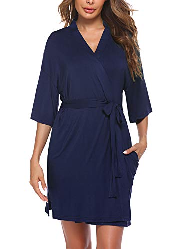 ADOME Womens Cotton Robes, Lightweight Robes for Women with 3/4 Sleeves Knit Bathrobe Soft Sleepwear Ladies Loungewear
