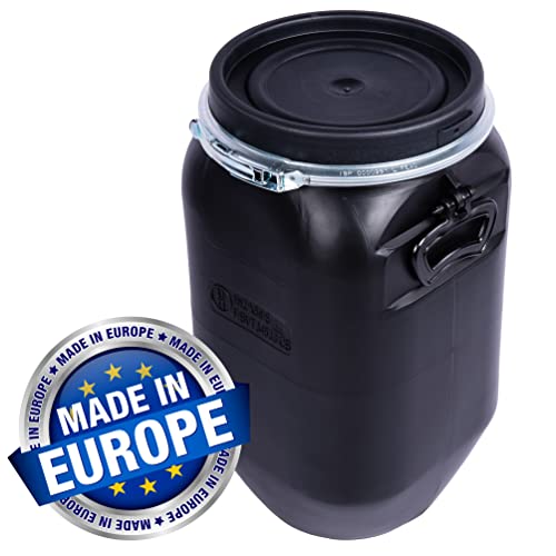 DUST COMMANDER PE30 – 30 Liter Deckelfass mit Spannverschluss | SCHWARZ | Luftdicht Verschließbar | Gesamtöffnung