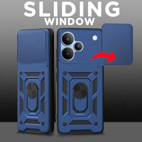 Image of Pikkme Back Cover for Realme P4 5G | D10 Tough Armor | 360 Protection Case | Sliding Camera Shield Cover & Ring Holder Stand Bumper Case (Blue)
