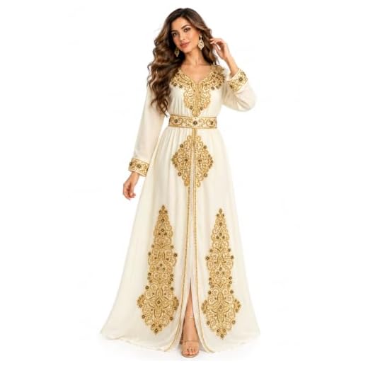 Moroccan White Dubai Kaftans Abaya Dress Very Fancy Long Modern Farasha Gown Islamic Dress by ZARI Works (M)