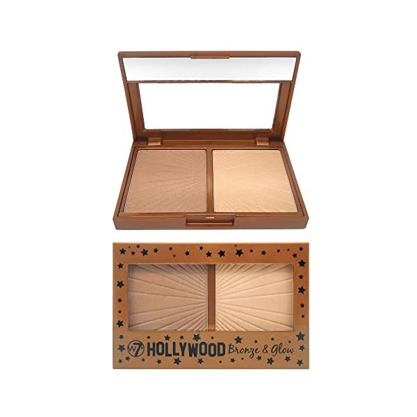 W7 Hollywood Bronze & Glow - Pressed Powder Duo Shimmer Bronzer & Highlighter - Contouring & Highlighting Vegan Makeup