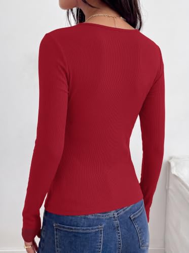Ekouaer Long Sleeve Shirts for Women Ribbed Top Slim Fit Thermal Undershirt | Soft Stretch Fabric, Basic Scoop Neck T-shirts, Cute Going Out Top, Work Casual Tee, Winter Underscrub Layer Clothes - image 5