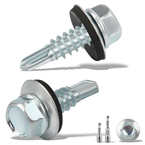 sturiz 100 Pièces Vis Autoforeuse Metal 4.8X16mm Vis Autoperforante Bac Acier pour Tole Toiture Avec Rondelle D'étanchéité - 2 Douilles Hexagonales...