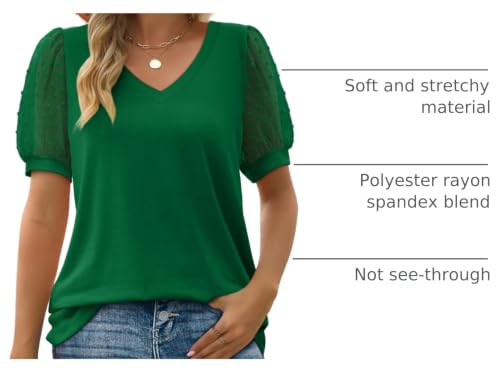 Image of Aokosor Womens Summer Tops V Neck T Shirts Swiss Dot Puff Sleeve Tops Loose Casual Tshirts