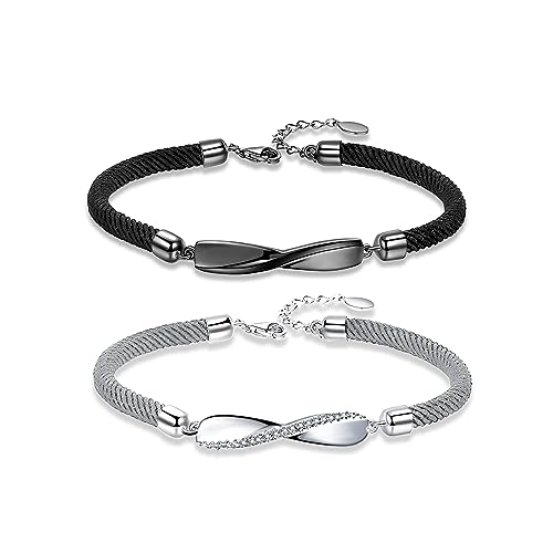 Couples Bracelets Mobius Infinite Love Adjustable Sterling Silver Promise Matching Bracelet Him and Her Couple Jewelry Sets