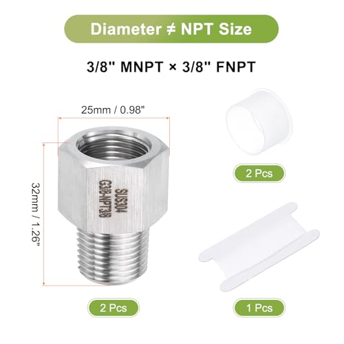 Image of uxcell 2 Pcs Pipe Fittings Reducer Adapter 3 /8 inch NPT Male Pipe x 3 /8 inch G Female Pipe Stainless Steel Adapter Pressure Gauge Connector for Oil Air Gas Hydraulic Systems