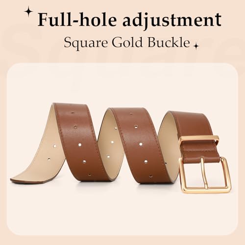 WERFORU Women Wide Brown Belt for Dresses Fahion Thick Suede Belt with Big Gold Buckle4