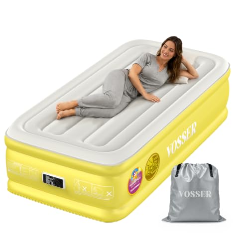 Image of VOSSER Twin XL Air Mattress with Built-in Pump, 18 inch Raised 80 inch Extra Long Inflatable Blow Up Mattress, Flocked Top Single Air Bed for Home, Guests &Floor,Portable Bed Twin Size Air Mattress
