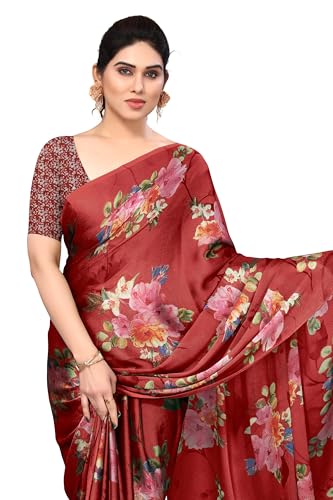 Image of MIRCHI FASHION Women Saree Chiffon Flower Print | Breathable Lightweight Sari for Office and Daily Use with Unstitched Blouse Piece (Available in 30 Styles)