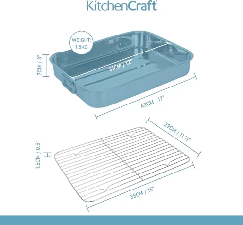KitchenCraft Roasting Tin with Rack, Stainless Steel Roasting Tin, Large, 43 x 31 cm, Silver - Image 3