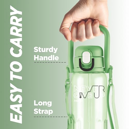 Image of MILTON Regan 850 2-in-1 Lid Sip or Gulp Water Bottle | Sturdy Handle And Strap I BPA Free| Food-Grade | One-Touch Open | Leak-Proof | Ideal for Office, School, College, Gym | 836ml, Green