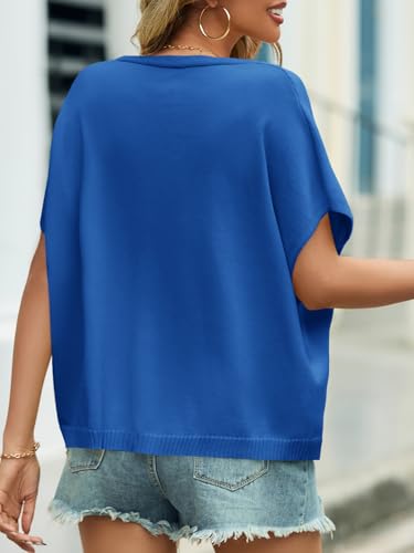 Image of Saodimallsu Womens Summer Oversized Cardigans Batwing Short Sleeve Lightweight Button V Neck Casual Knit Sweater Tops