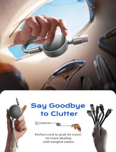 Image of LISEN Multi Charging Cable, 3 in 1 Retractable Charging Cable, Retractable Car Charger with Type C /L /Micro USB Ports for iPhone 17 16 15 14 Pro /Samsung Galaxy S25 /Kindle, Car Accessories, Grey