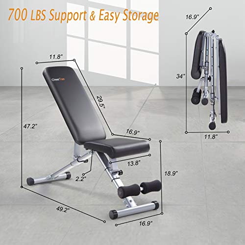 Adjustable Weight Bench Heavy Duty, CheerTran Workout Benches for Home Easy Storage - 700LBS Strength Training Gym Exercise Bench
