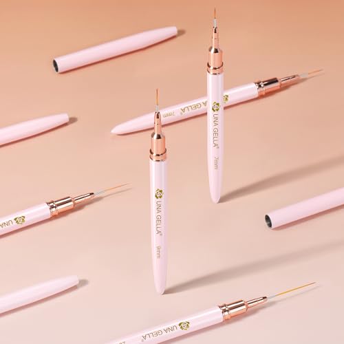 Image of UNA GELLA Nail Art Brushes Metallic, 5 Count Liner Pens Set For Nail Art Gel Polish, Detail Nail Art Design Painting Brush Set For Nails Gel Fine Drawing Nail Tools, Sizes 7 /9 /11 /15 /25mm