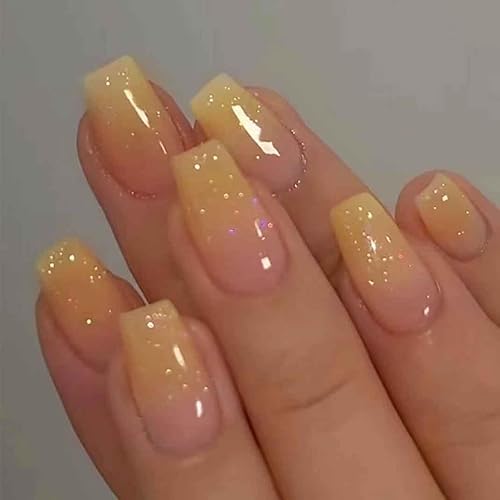 Enppode French Tip Nails - Long Coffin Fake Nails, Glossy