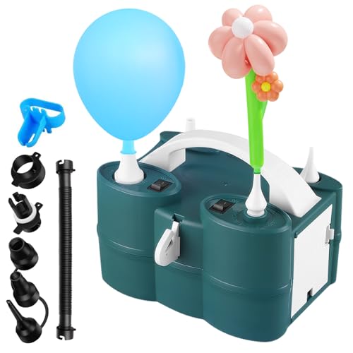 Electric Balloon Pump Portable Versatile Air Inflate/Deflate Pump Double Motor Automatic Air Balloon Inflator Machine with 5 Nozzles for Pool Floats Air Inflatables Essential Party Decoration Tool