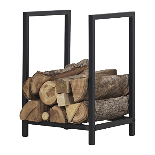 [en.casa] Soporte para Leña Estantería Organizador de madera para Chimenea Leñero Uso Interior/Exterior Acero 40 x 30 x 50 cm Negro