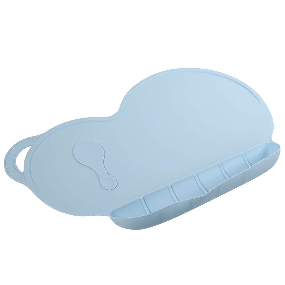 Tapis De Table Silicone Pour Bébé Avec Bordure De Dentition - 30x25 Cm, Antidérapant, Lavable Lave-vaisselle - Bleu