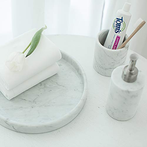 Jimei Natural Marble Round Vanity Tray Jewelry Ring Dish Holder Fruit Serving Tray For Bathroom, Kitchen, Nightstand Or Table Decoration (9.84In (25Cm)) #TOP5