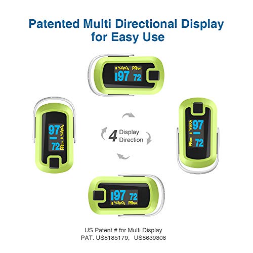mibest OLED Finger Pulse Oximeter, O2 Meter, Dual Color White/Green