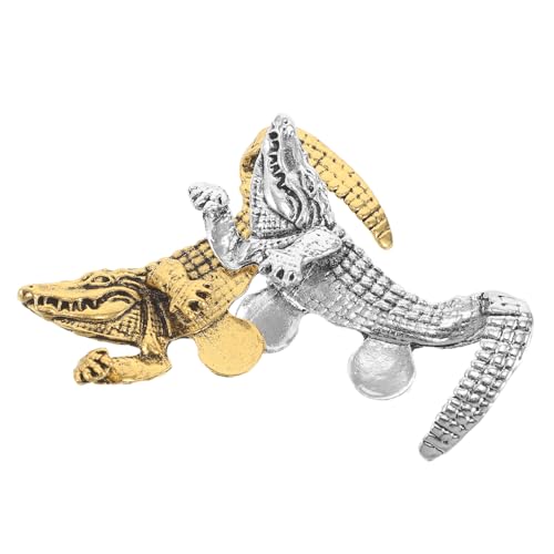 CONGARTENO Broche de Solapa para Hombre 2 Piezas, Pin de Aleación Diseño de Cocodrilo en Color Oro Antiguo y Plata Antigua, Accesorio para Traje, Camisa y Chaqueta en Ocasiones Formales